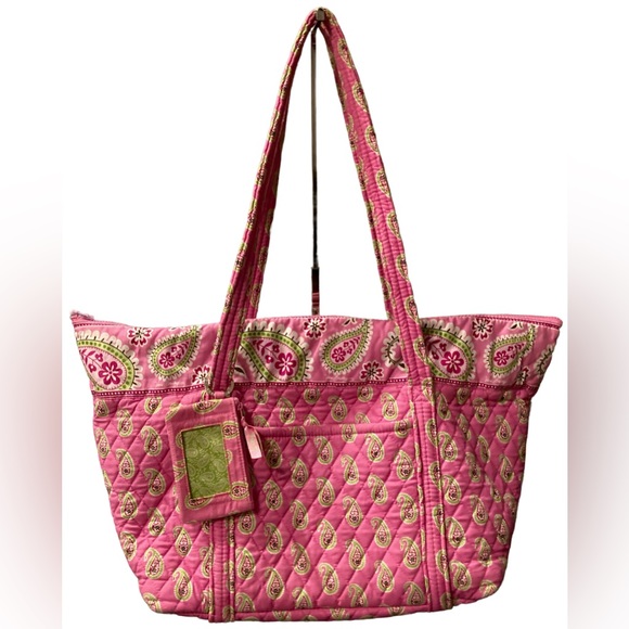 EUC Vera Bradley MADE IN THE USA 🇺🇸 Large Pink Paisley Travel Tote w/ID Holder - Picture 1 of 13